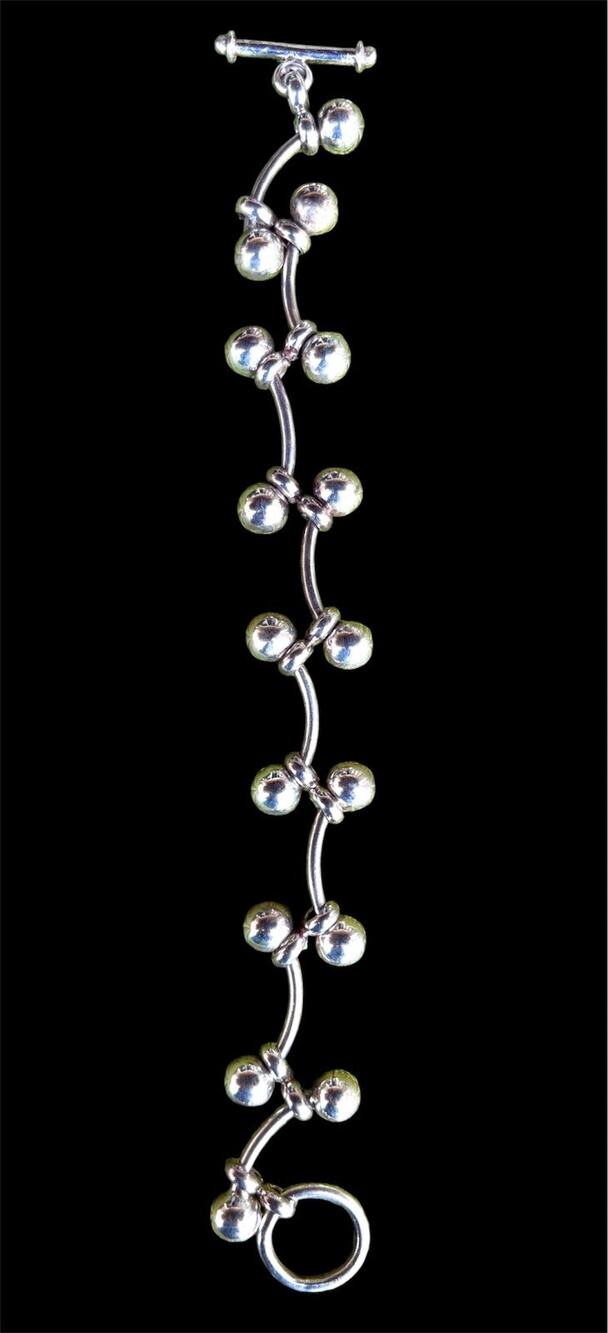 Vintage Peru 950 Sterling Silver Sphere Berry Chain Link Bracelet 8" 29g Toggle
